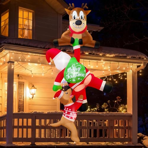 8FT Outdoor Christmas Inflatable Santa Reindeer Dog Yard Decor