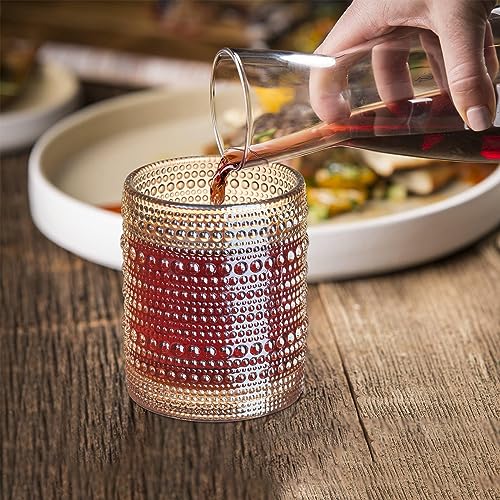 12 oz Vintage Gold Hobnail Beaded Drinking Glasses Set - Water, Juice, Cocktail Tumbler