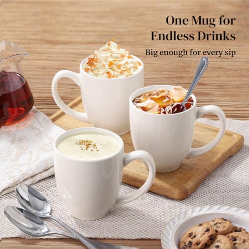 DOWAN Soft White 16 oz Ceramic Coffee Mug Set of 6 with Large Handles