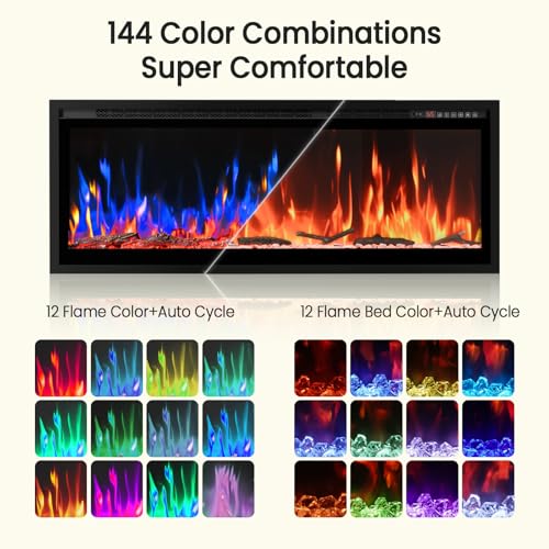 50-Inch Smart Linear Electric Fireplace - Recessed and Wall Mounted with WiFi, Alexa Control, 13 Flame Colors and 1400W Heater