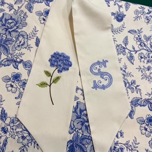 Monogram Wreath Sash for Front Door Embroidered Letter S Hydrangea