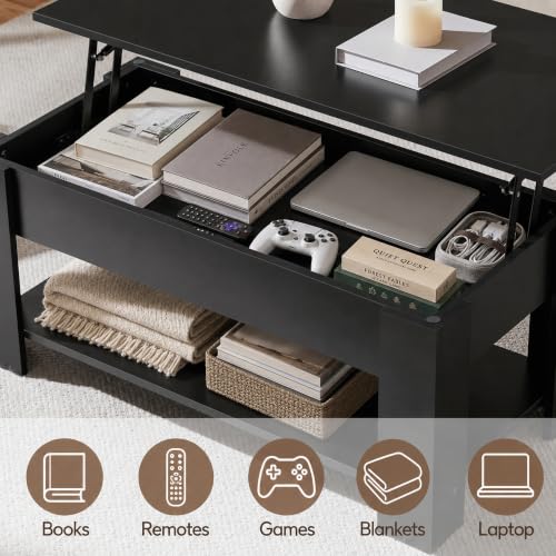Yaheetech Black Lift Top Coffee Table with Storage - 38.6" Living Room Furniture