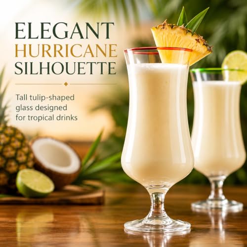 Pina Colada Hurricane Glasses Set - 4 Large 17oz Tropical Cocktail Cups with Tulip Shape - Bar & Home Drinkware - The Wine Savant