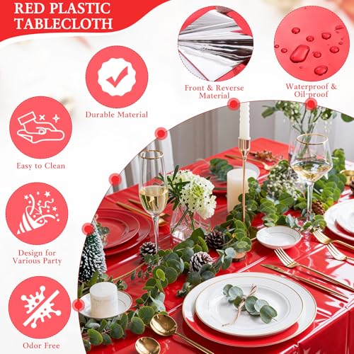 Mwellewm 3Pcs Red Disposable Foil Tablecloths 54x72 Inch for Christmas Parties