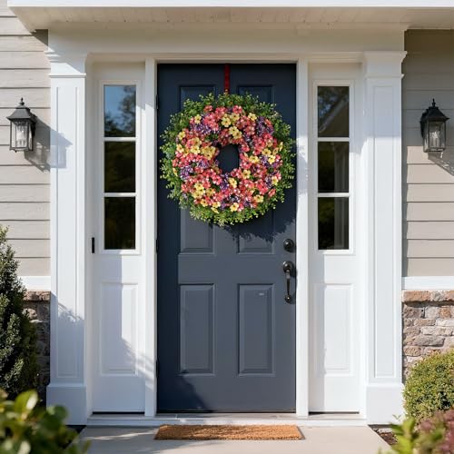 26-Inch Artificial Eucalyptus & Morning Glory Wreath for Front Door
