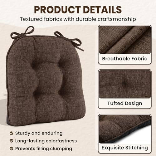 U-Shaped Dining Chair Cushions, 15.5-inch Non-Slip Kitchen Seat Pads - 4 Pack