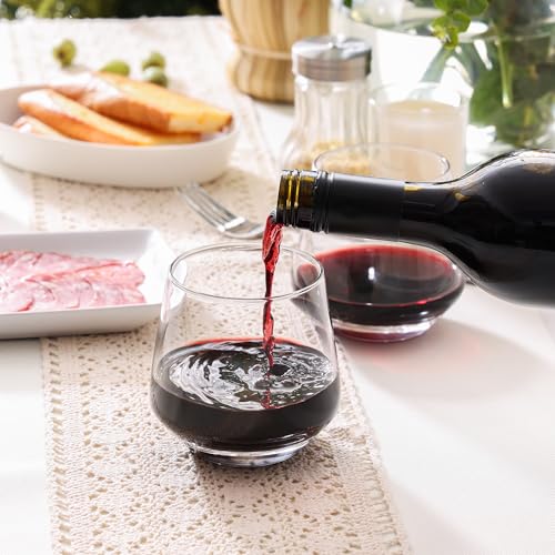Stemless Wine Glasses Set of 4, 13.5oz Crystal Glass Tumblers for Red White