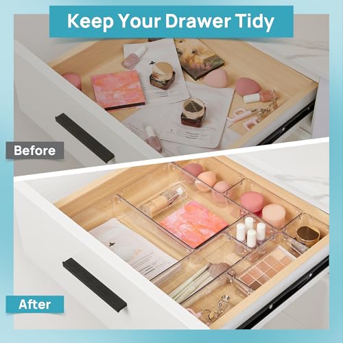 Vtopmart Clear Drawer Organizer Bins Set - 4 Sizes for Makeup & Home Storage