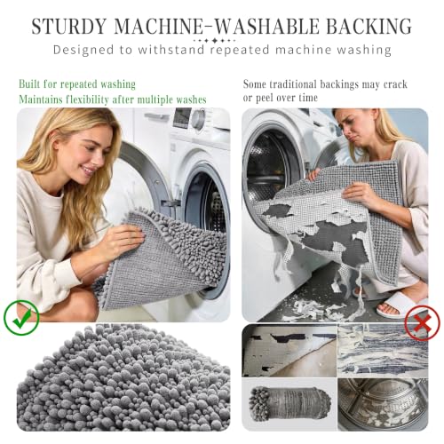 Yimobra Non-Slip Chenille Bath Mat – Extra Soft Absorbent Shaggy Rug, 24x17 Grey