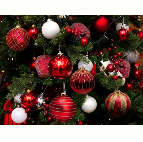 12PCS Red & Gold Christmas Ornaments - Large Shatterproof Hand-Painted Holiday Decorations