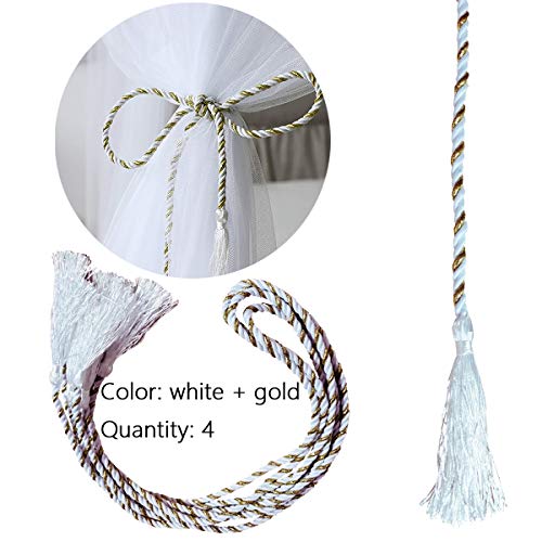 White Bed Canopy Mosquito Net - 4-Post Canopy Curtains for Full Queen King Beds