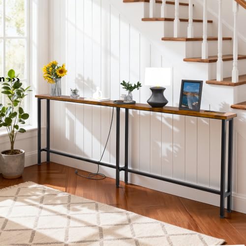 70-Inch Long Sofa Table with Built-in Power Strip and USB Charging Ports