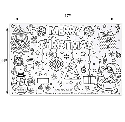 Disposable Christmas Activity Place Mats 50 Pack for Kids - Color & Play Santa Theme 11x17