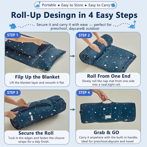 Toddler Nap Mat with Pillow and Fleece Blanket - Portable Slumber Bag