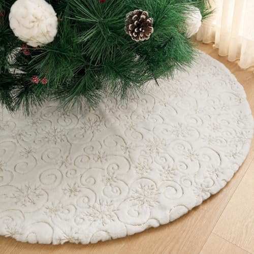 AtiMing White-Gold Sequin Christmas Tree Skirt 48 Inch Fur Holiday Decor