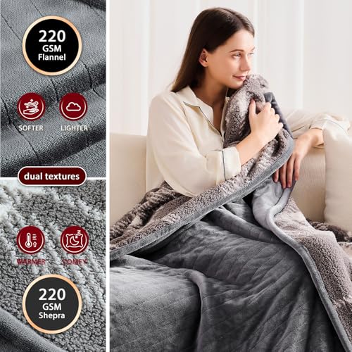 Full Size Heated Electric Blanket - 72"x84" Flannel & Sherpa