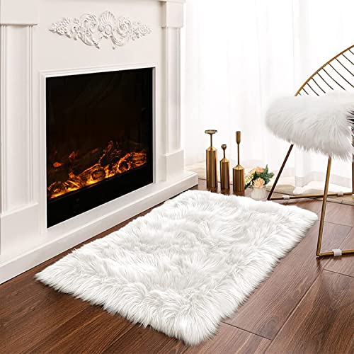 2x3 Faux Fur Sheepskin Area Rug, Washable Fluffy Rug for Bedroom Decor