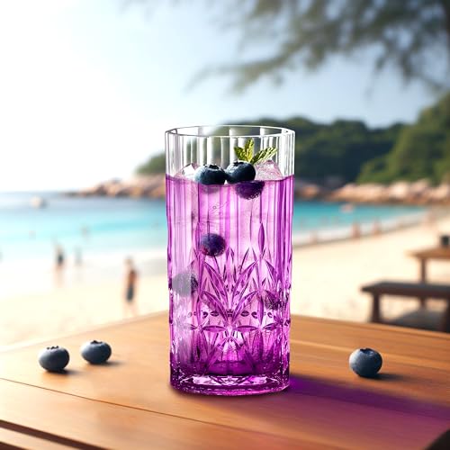 6-Pack Plastic Highball Glasses Set - Reusable, BPA-Free, Shatterproof for Outdoor & Poolside Use