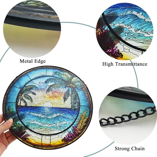 9.8-Inch Ocean Wave Stained Glass Suncatcher for Home Decor
