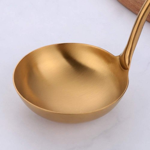 Kitchen Utensil Set -7PCS Gold 18/8(304) Stainless Steel -Wide Spatula,Soup Ladle,Strainer Ladle,Slotted Spatula,Spaghetti Server,Rice Scoop Spoon and Whisk