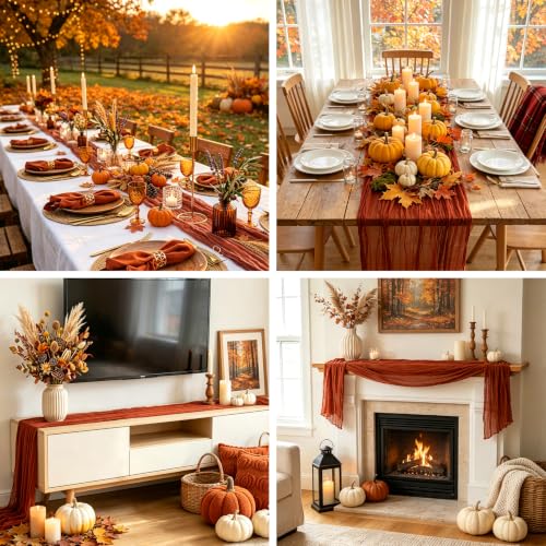 BLUETOP 10 Pack 10ft Terracotta Cheesecloth Table Runners for Wedding & Party Decor