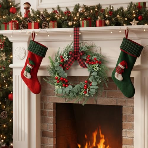 4 Pcs Mini Christmas Wreaths for Kitchen Cabinets, 8-Inch Holiday Decor