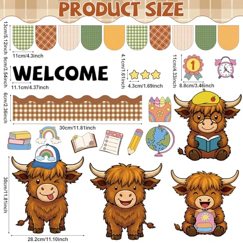 Highland Cow Bulletin Board Decor Set - Back to School Classroom Supplies