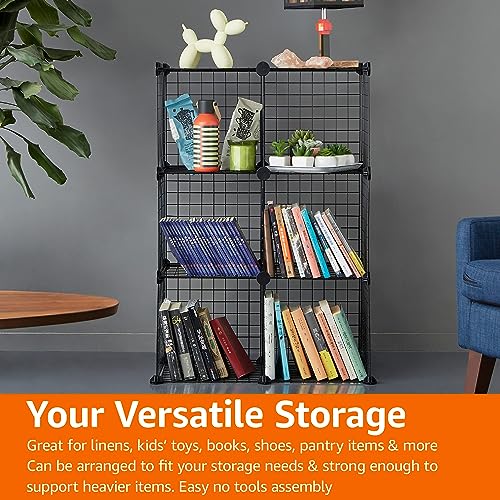 6-Cube Wire Grid Storage Organizer Metal Shelving Unit Black