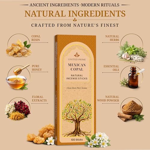 Natural Copal Incense Sticks - 100 Count Organic Handmade Resin Incense