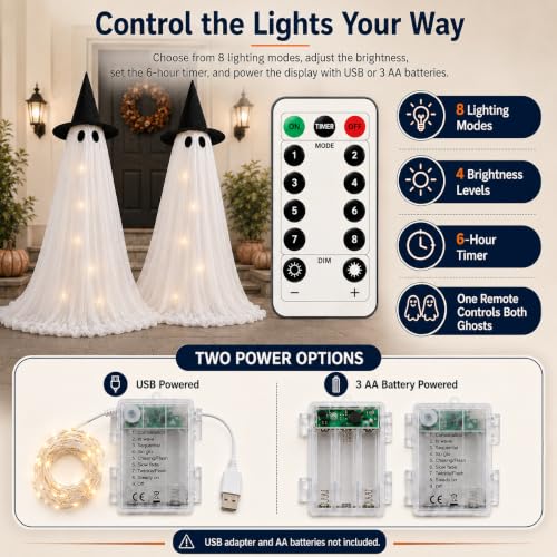 5 Ft Light Up Ghost Outdoor Halloween Decorations with Remote - 2 Pack