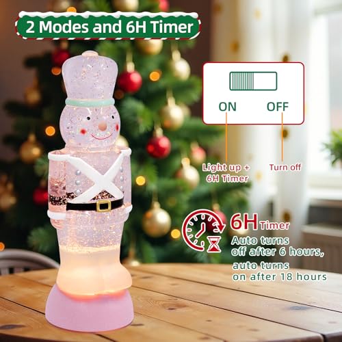 Pink Nutcracker Snow Globe Lantern with Timer - USB & Battery Operated Christmas Decor