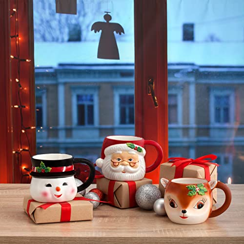 16 oz Nostalgic Santa Mug by Mr. Christmas, Red Handle 16 Ounce Ceramic Mug