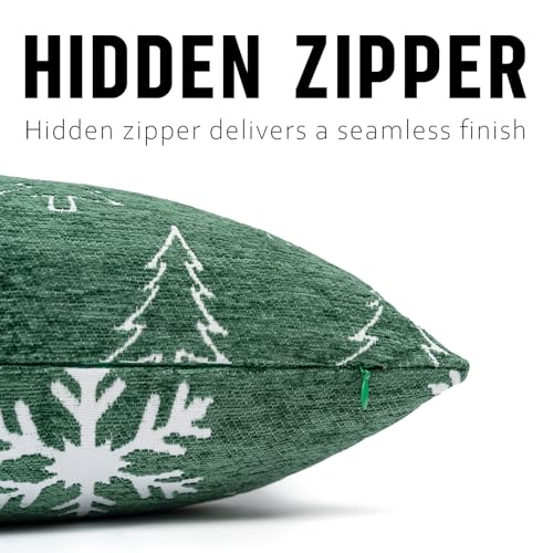 20x20 Reversible Christmas Pillow Covers Set of 2 - Green Snowflake & Tree