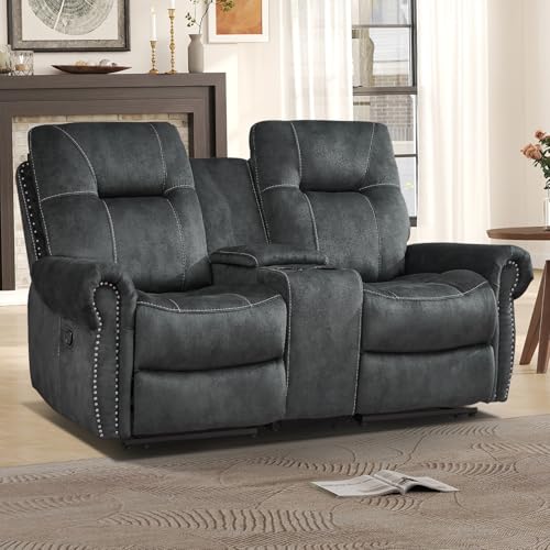 2-Seater Manual Reclining Loveseat with Center Console and Cup Holders