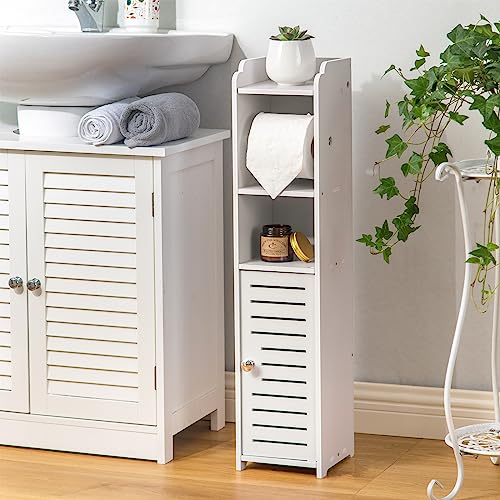 Freestanding Toilet Paper Holder Stand with Bathroom Storage Cabinet