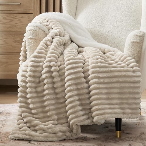Bedsure Sherpa Blanket Twin Size for Couch - Super Soft, Cozy Fleece Thick Warm Blanket for Winter, GentleSoft Plush & Fluffy Christmas Throw Gift for Women, Home Room Decor, Beige, 60x80 Inches