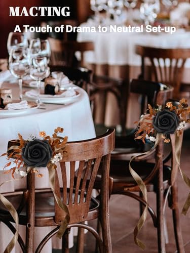 30PCS Black Artificial Roses with Bendable Stems for Weddings & Decor