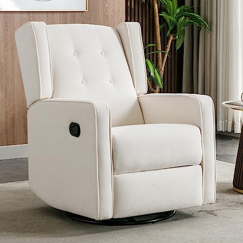 Swivel Glider Recliner Chair for Nursery and Living Room, White
