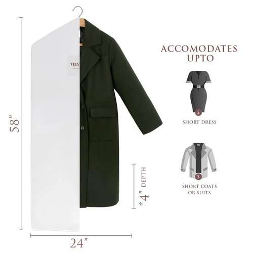Premium 58” Cotton Garment Bag for Hanging Clothes and Storage | Breathable Hanging Garment Bag for Full- Dresses, Fur Coats, Gowns, and More - Clothing Bags for Hanging Clothes