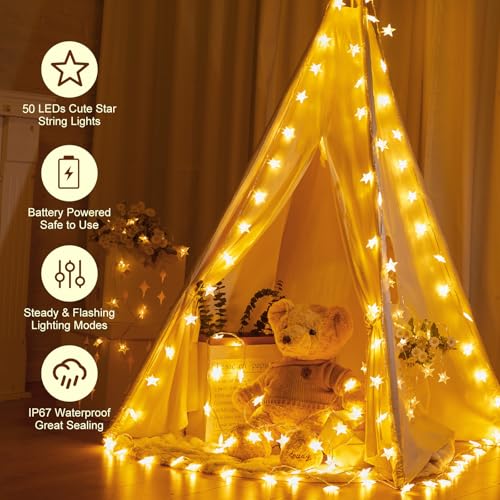 Minetom 17 ft 50 LED Star String Lights Battery Operated Fairy Lights