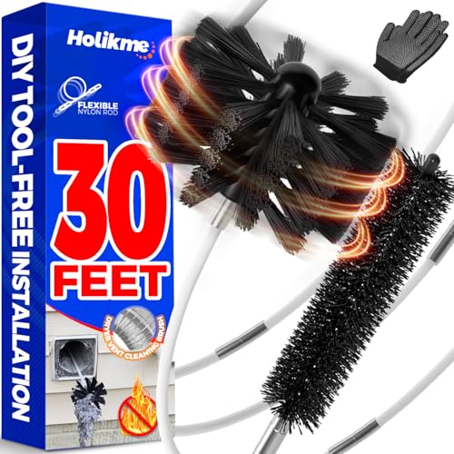 Holikme 30Ft Dryer Vent Cleaner Kit & Fireplace Chimney Brush Set