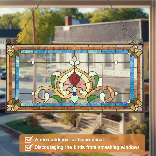 Handmade Tiffany Stained Glass Window Panel - 32x17 Inches