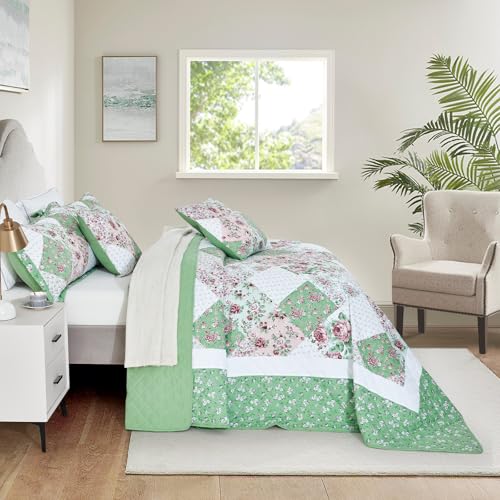 Oversized King Bedspread 128x120, Reversible Floral Quilt Set