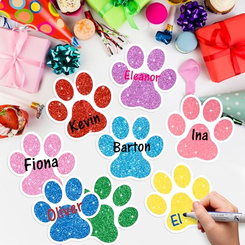 100Pcs Glitter Paw Print Paper Cutouts for Pet Themed Party Decorations