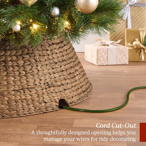 42-Inch Woven Hyacinth Christmas Tree Collar - 4-Piece Rattan Tree Skirt