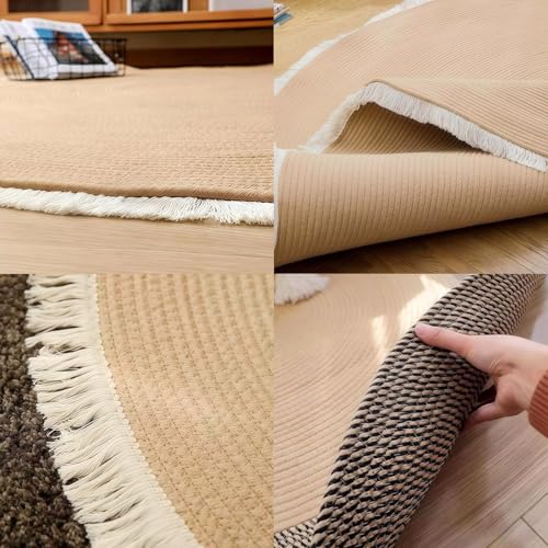 Round Woven Cotton Rope Area Rug for Cats - Washable Vintage Tassel Rug