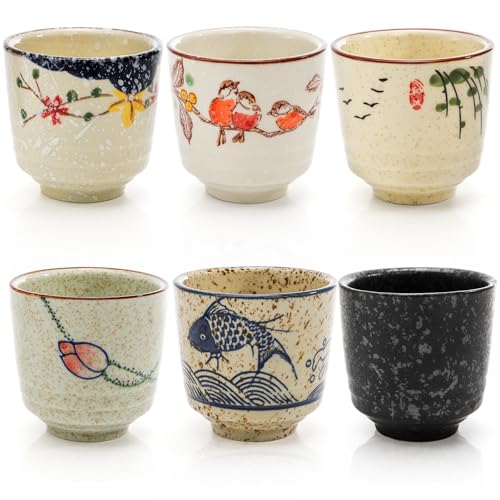 Nagpew 6 Pieces Japanese Ceramic Tea Cups 3''D x 2.8''H 6 Oz Traditional Design
