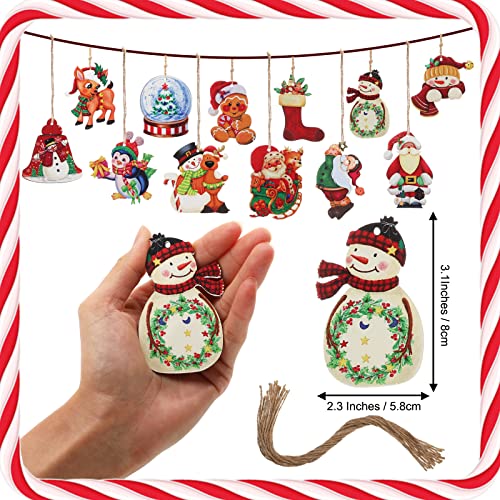 Marsui 24 Pcs Christmas Wooden Ornaments Farmhouse Holiday Decor