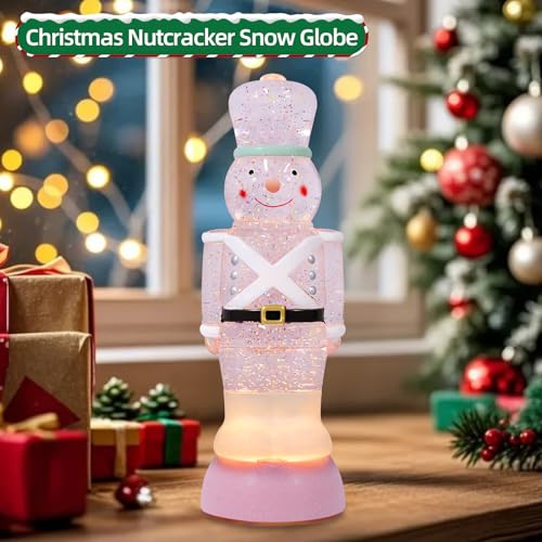 Pink Nutcracker Snow Globe Lantern with Timer - USB & Battery Operated Christmas Decor