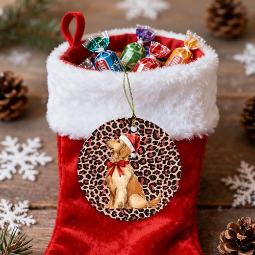 White Ceramic Leopard Golden Retriever Christmas Ornament for Holiday Tree Decor - MKIJUHB